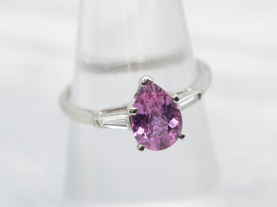 White Gold Pear Cut Pink Sapphire Ring with Diamond Accents