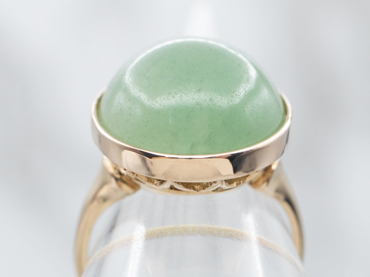 Yellow Gold Bezel Set Jade Solitaire Ring