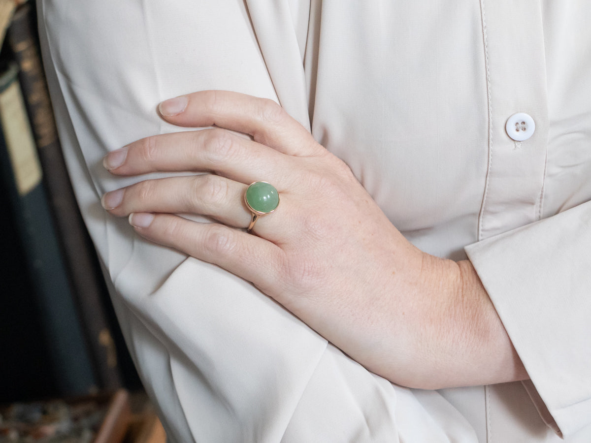 Yellow Gold Bezel Set Jade Solitaire Ring