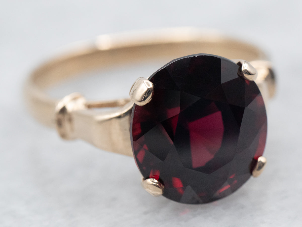 Yellow Gold Garnet Solitaire Ring
