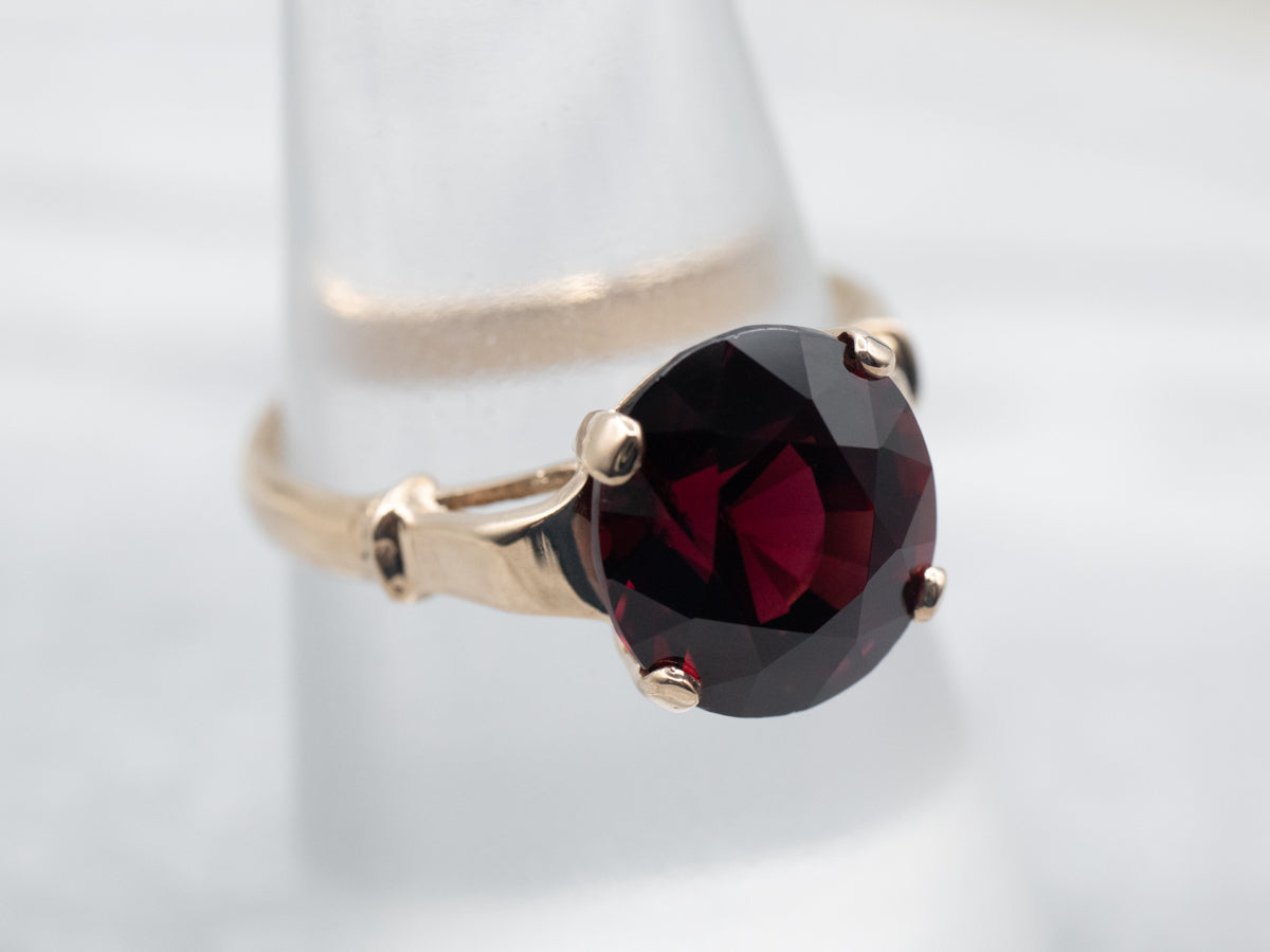 Yellow Gold Garnet Solitaire Ring