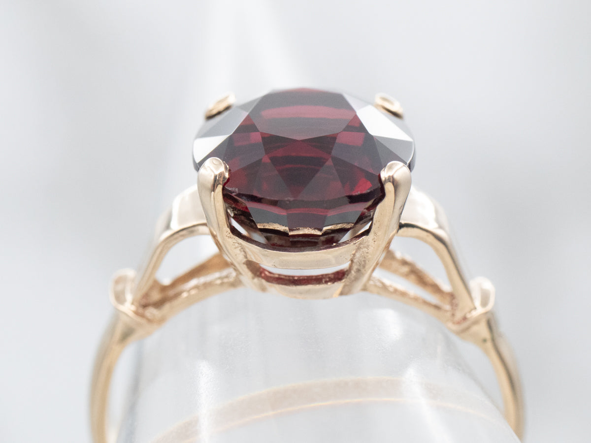 Yellow Gold Garnet Solitaire Ring