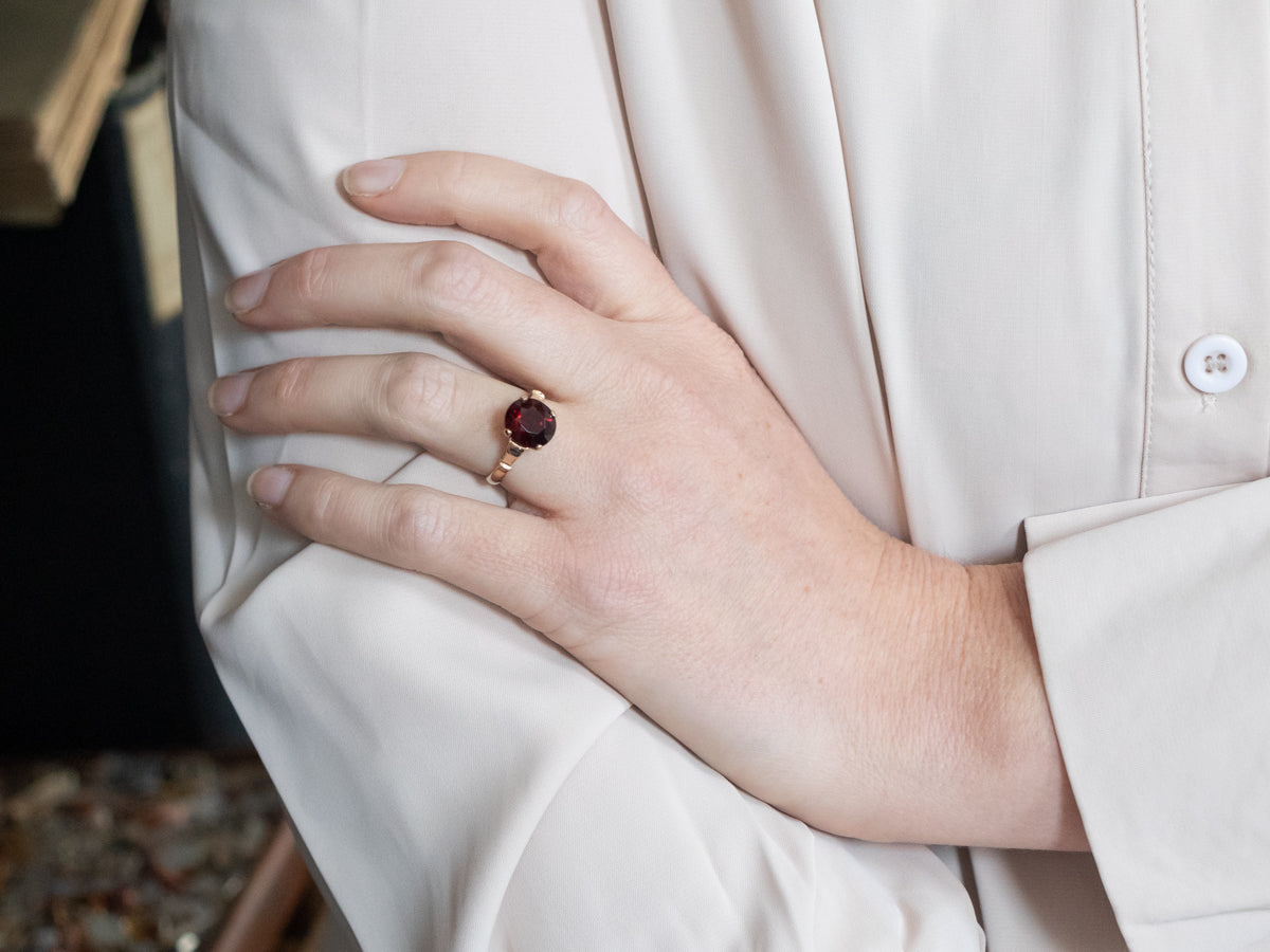 Yellow Gold Garnet Solitaire Ring