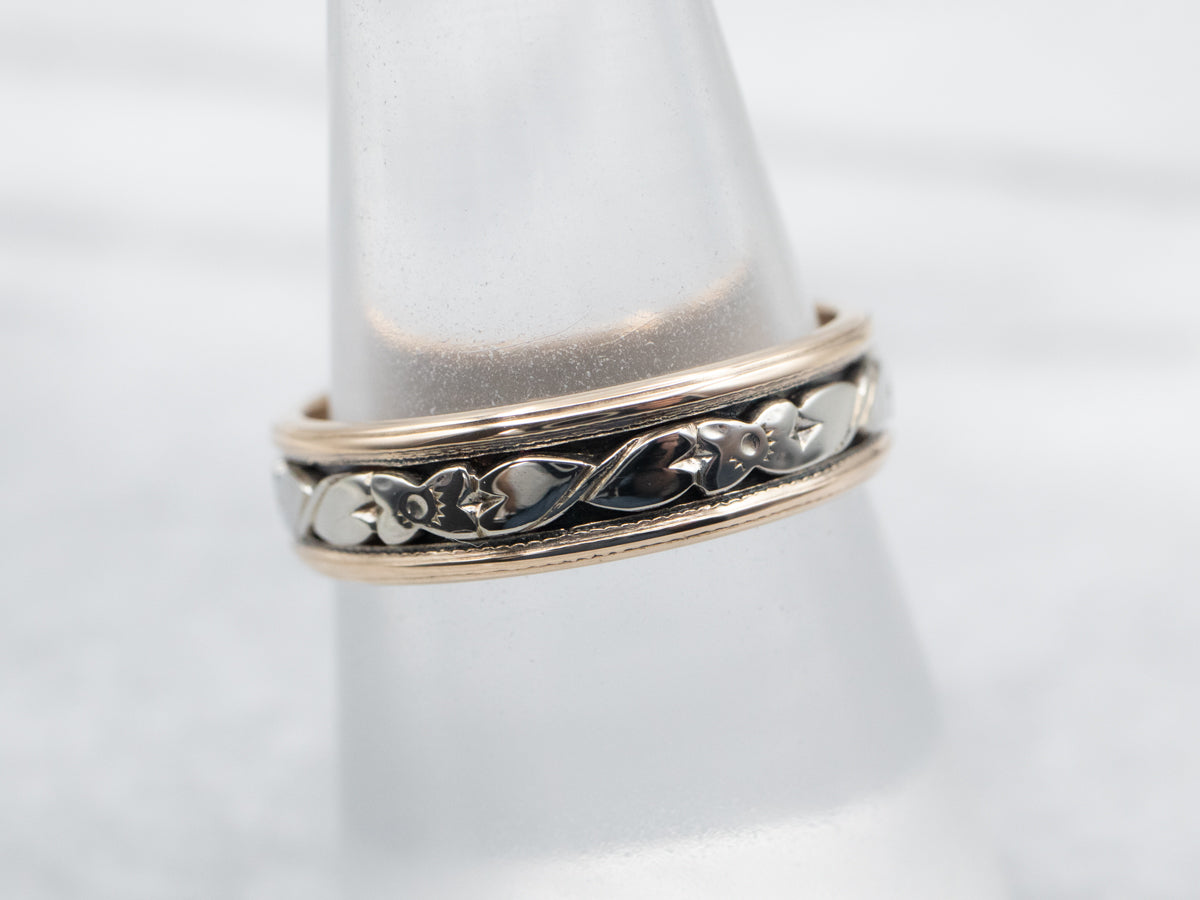 Two Tone Yellow and White Gold Patterned Band