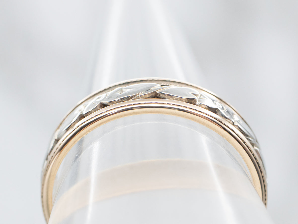 Two Tone Yellow and White Gold Patterned Band