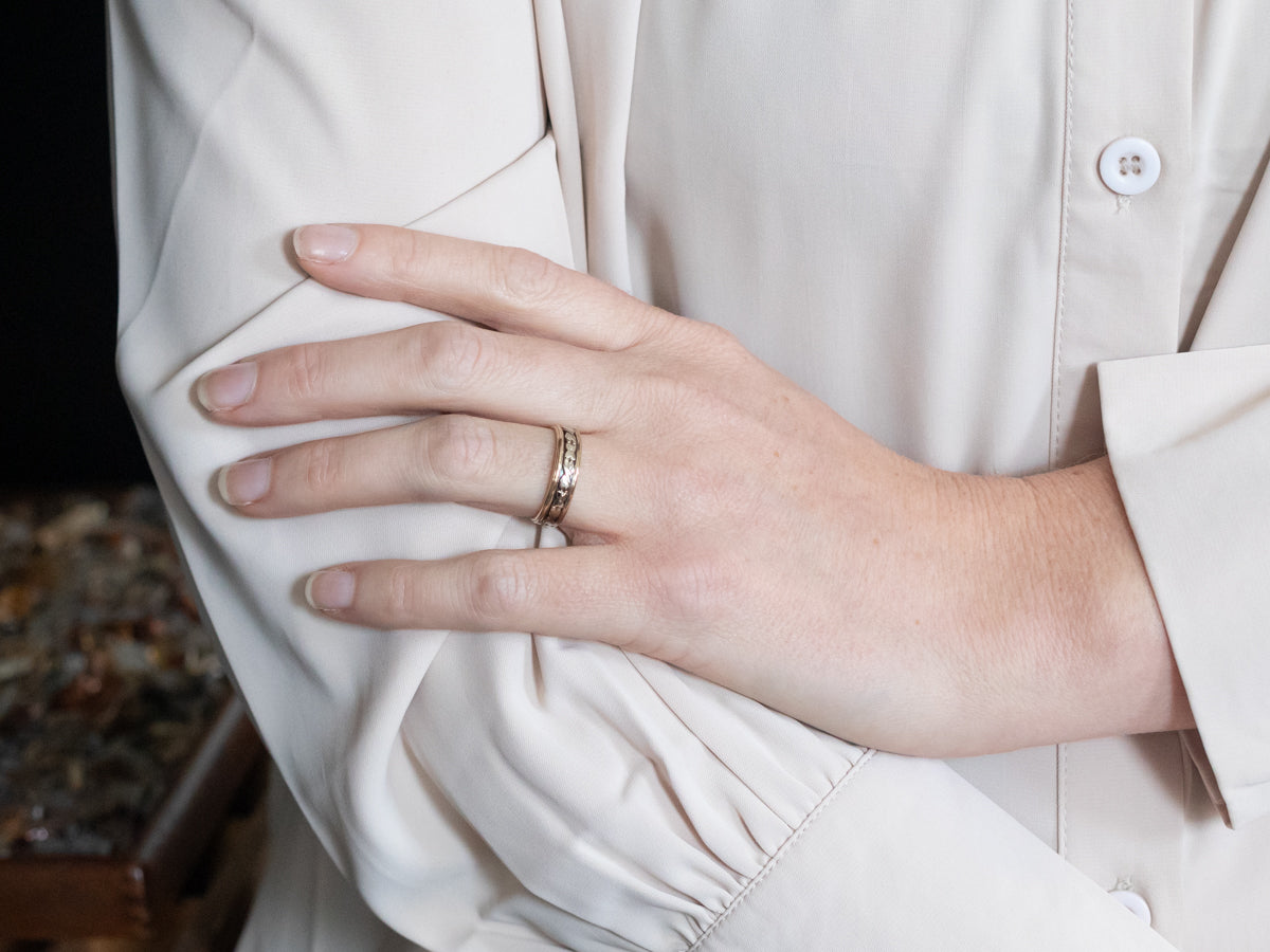 Two Tone Yellow and White Gold Patterned Band