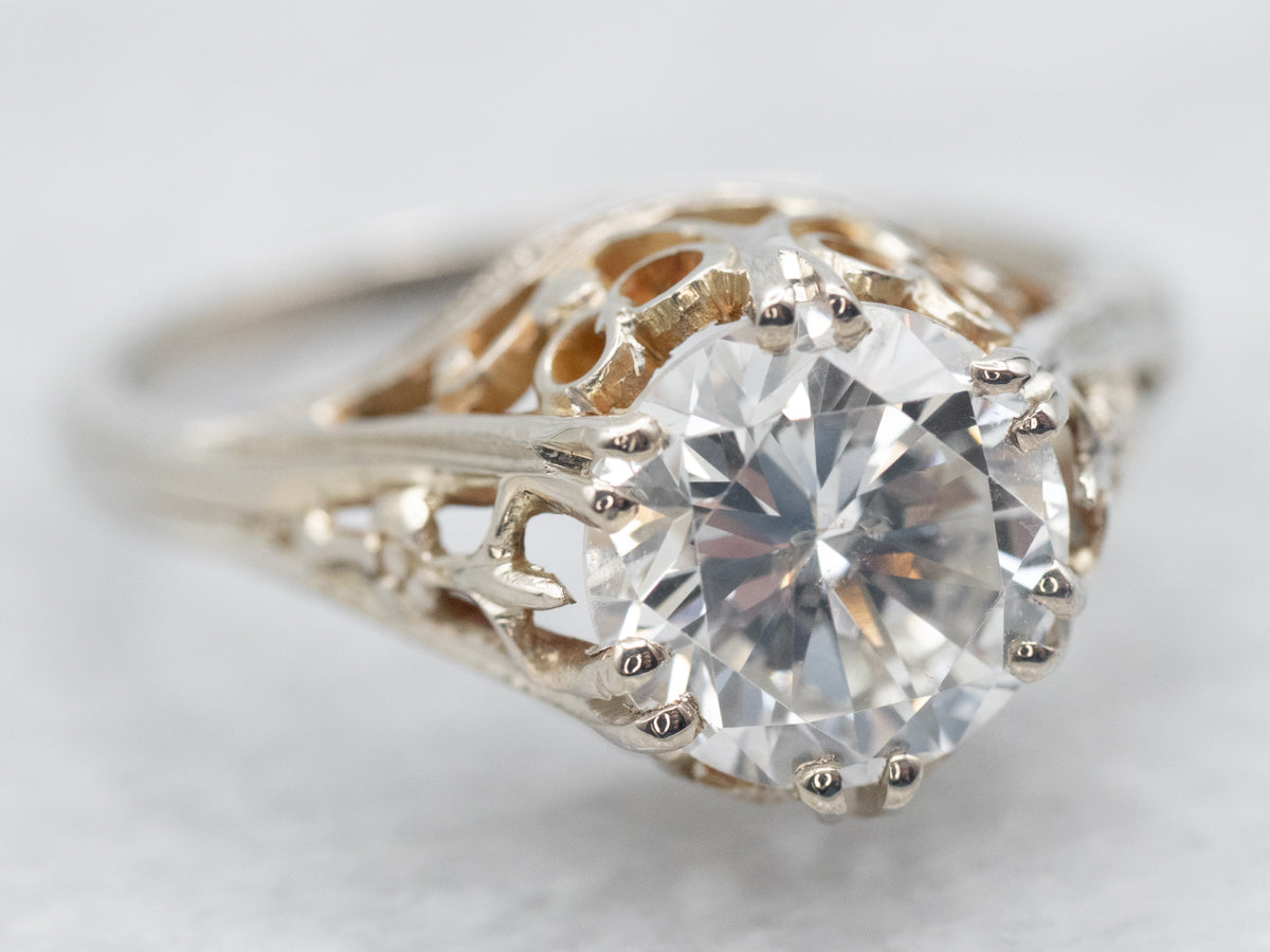 White Gold Art Deco Diamond Solitaire Engagement Ring