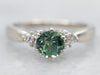Green Sapphire and Diamond Engagement Ring