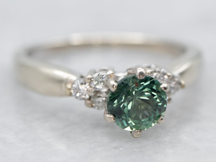 Green Sapphire and Diamond Engagement Ring
