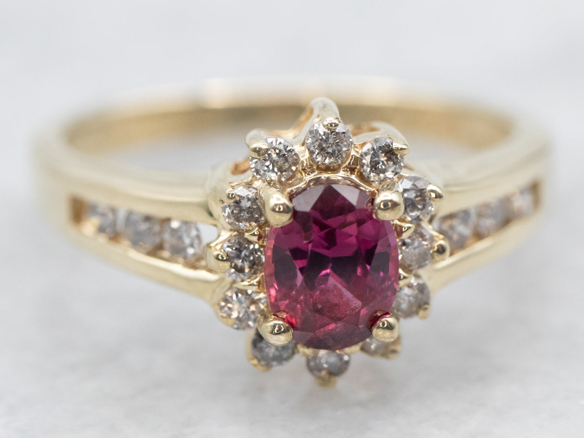 Ruby and Diamond Halo Anniversary Ring