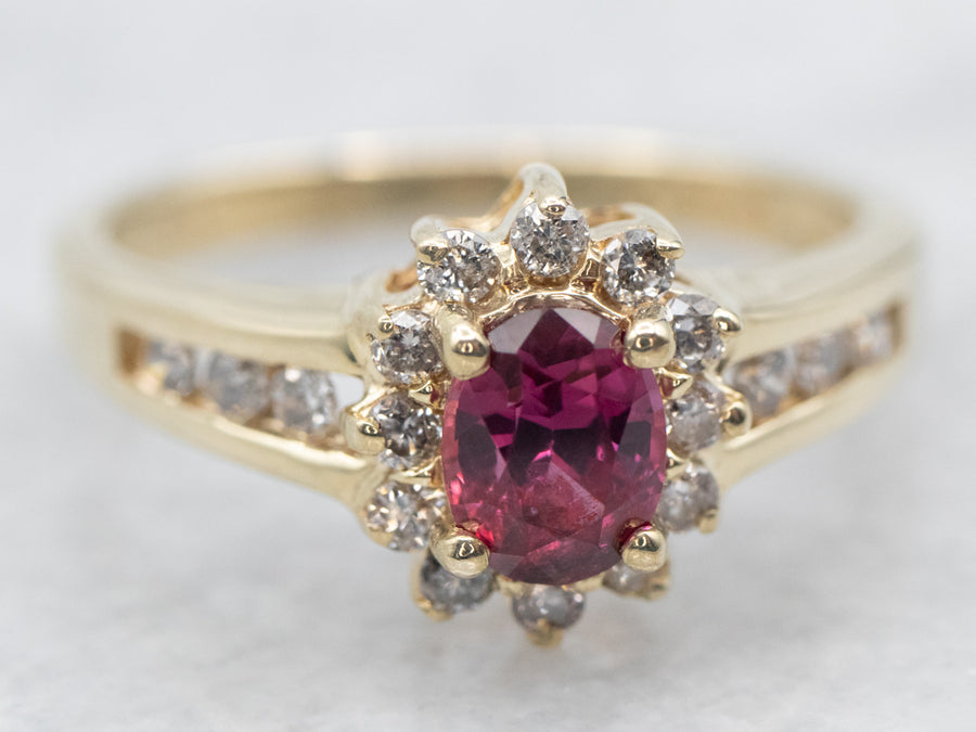 Ruby and Diamond Halo Anniversary Ring