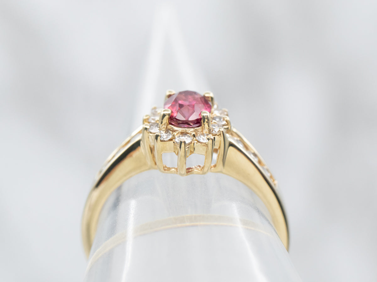 Ruby and Diamond Halo Anniversary Ring