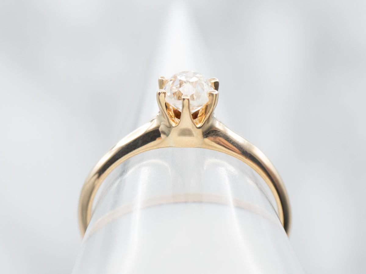 Yellow Gold Old Mine Cut Diamond Solitaire Engagement Ring
