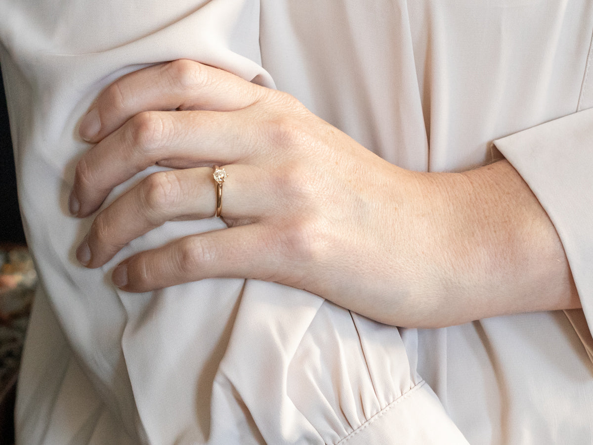 Yellow Gold Old Mine Cut Diamond Solitaire Engagement Ring