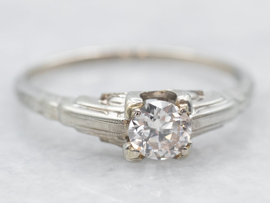 White Gold European Cut Diamond Solitaire Engagement Ring