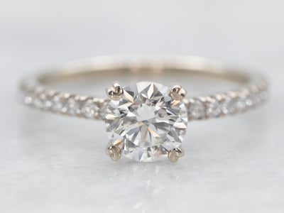 White Gold Diamond Engagement Ring with Diamond Shoulders