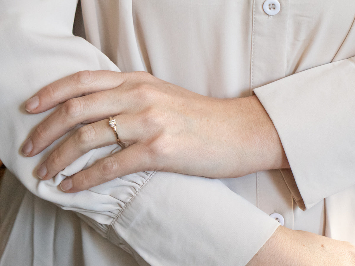 Two Tone European Cut Diamond Solitaire Engagement Ring