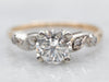 Two Tone European Cut Diamond Engagement Ring with Diamond Accents