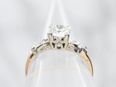 Two Tone European Cut Diamond Engagement Ring with Diamond Accents