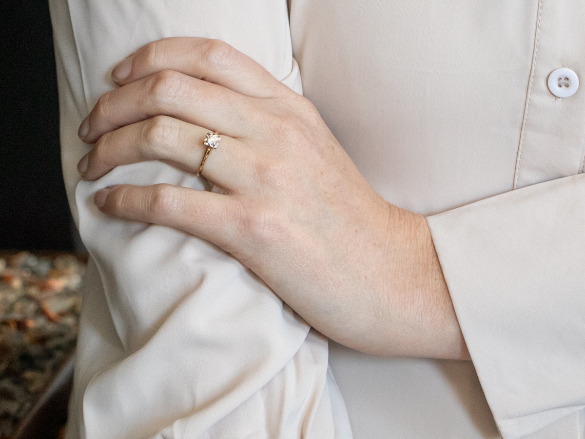 Two Tone European Cut Diamond Solitaire Engagement Ring