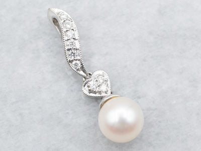 Sweetheart Saltwater Pearl and Diamond Pendant