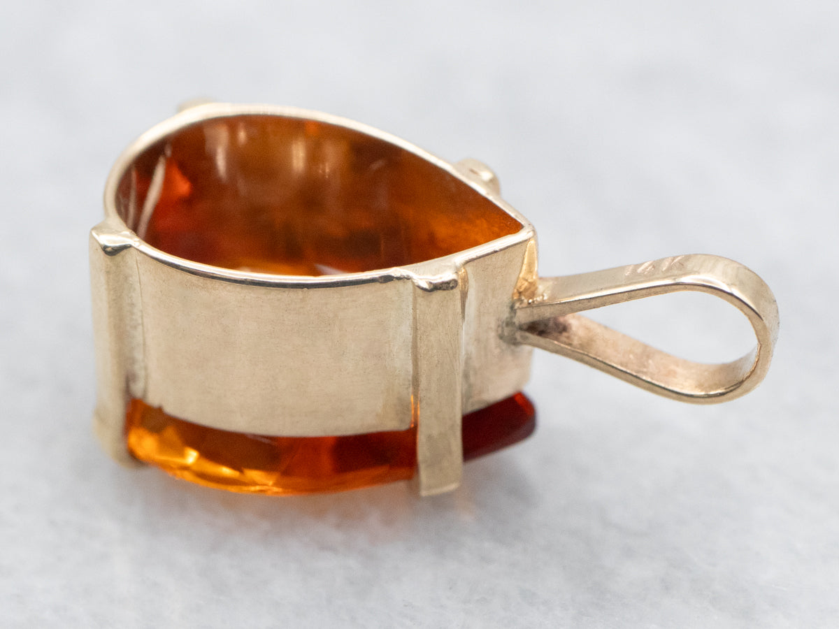 Yellow Gold Pear Cut Citrine Solitaire Pendant