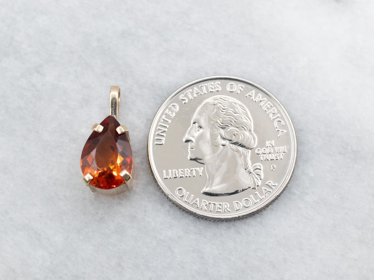 Yellow Gold Pear Cut Citrine Solitaire Pendant