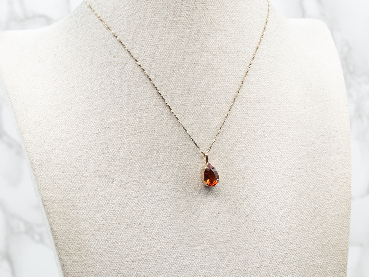 Yellow Gold Pear Cut Citrine Solitaire Pendant