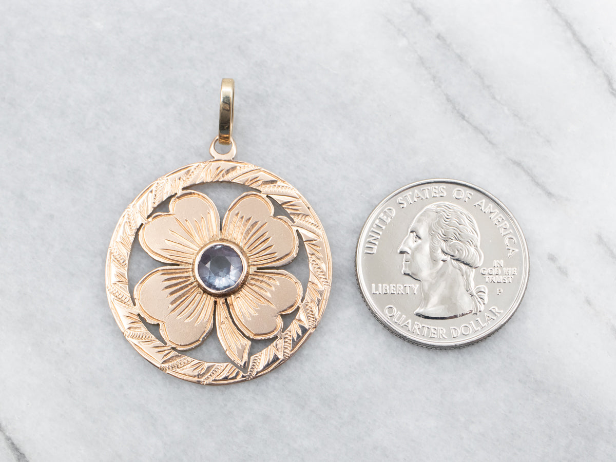 Antique Rose Gold Synthetic Alexandrite Four Leaf Clover Pendant