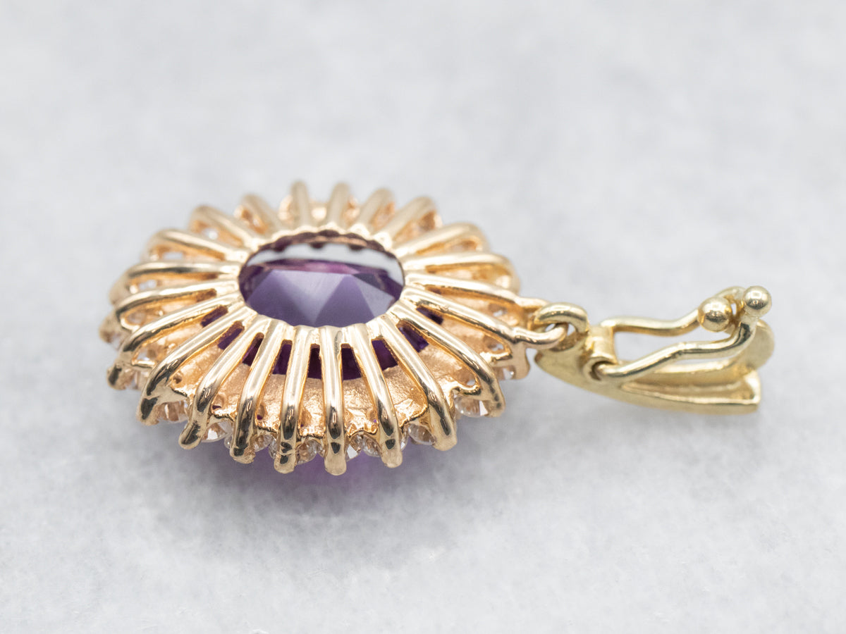 Sparkling Amethyst and Diamond Halo Pendant