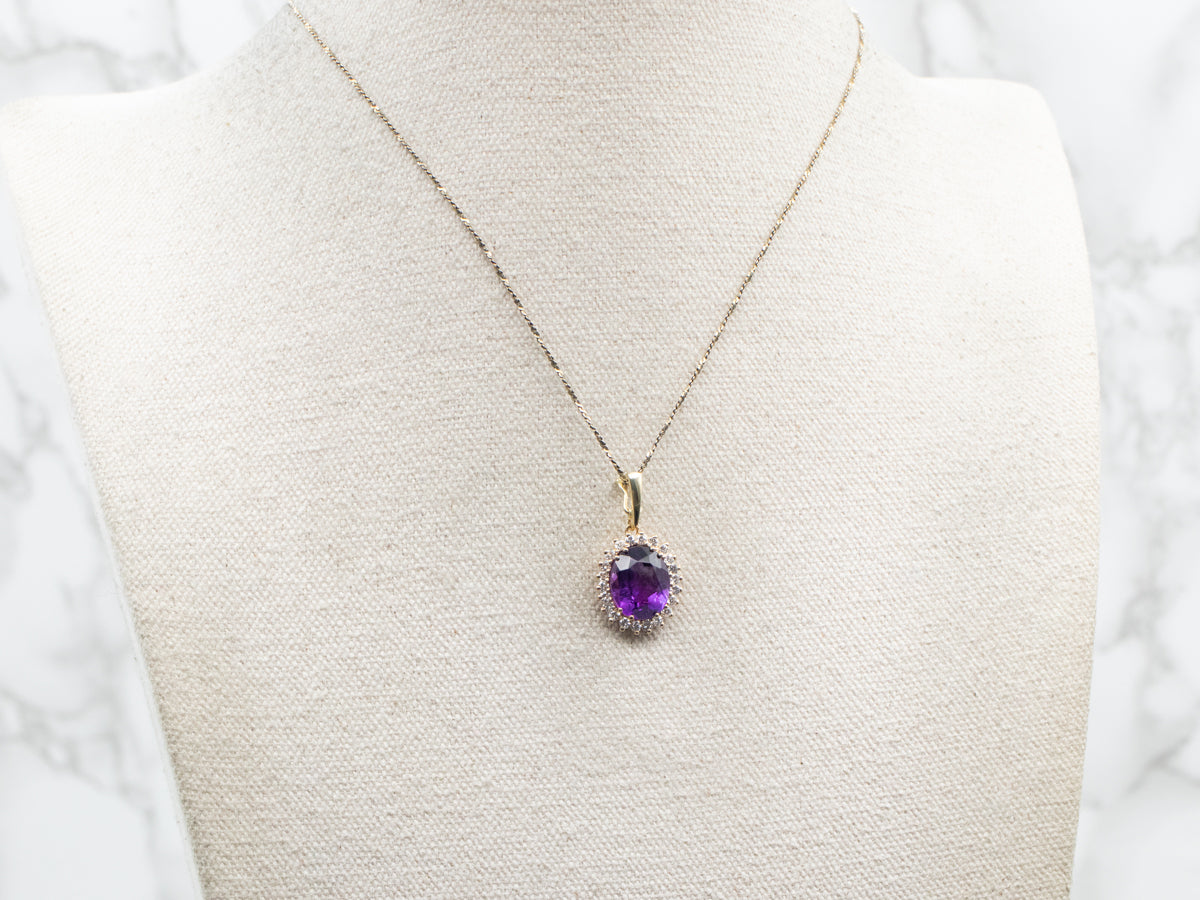 Sparkling Amethyst and Diamond Halo Pendant