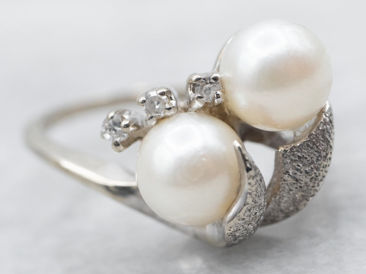 Saltwater Pearl and Diamond Bypass Ring