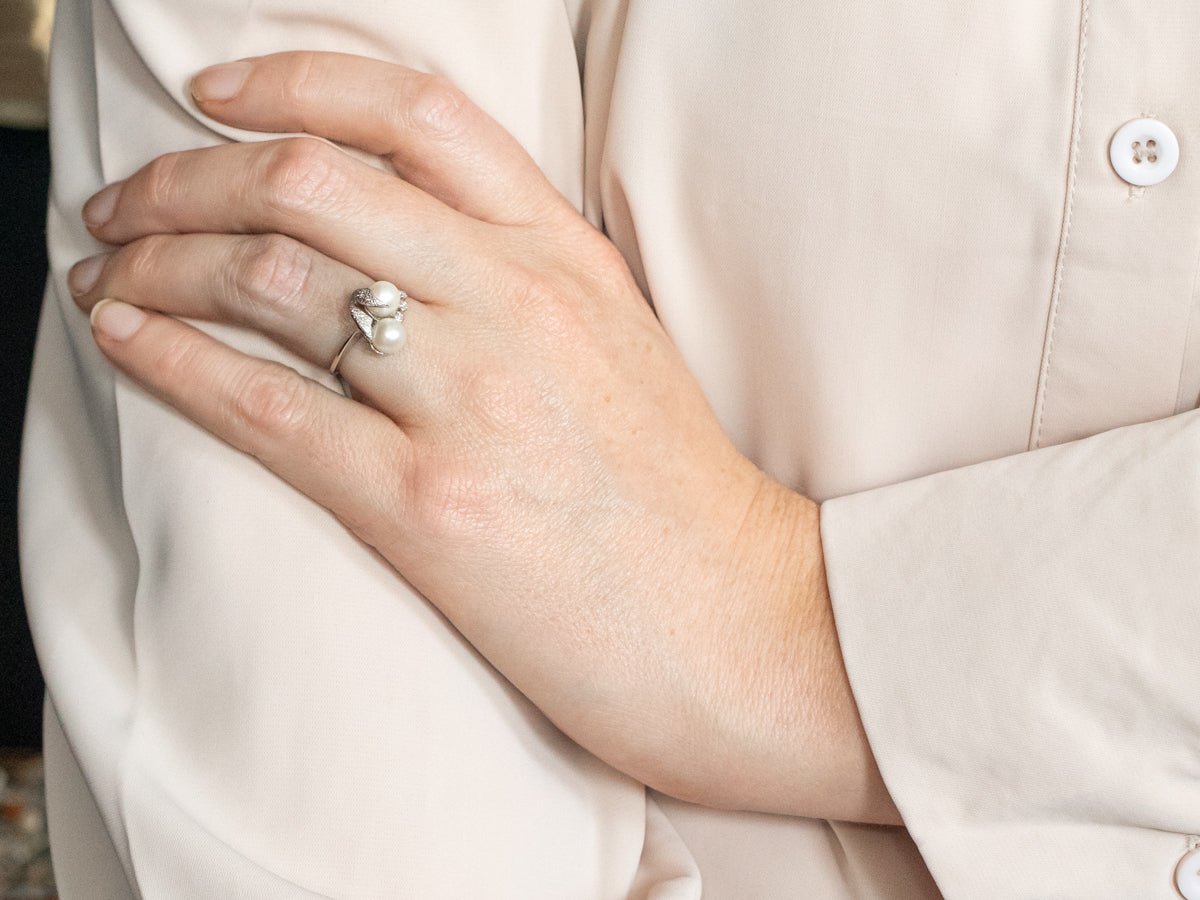 Saltwater Pearl and Diamond Bypass Ring