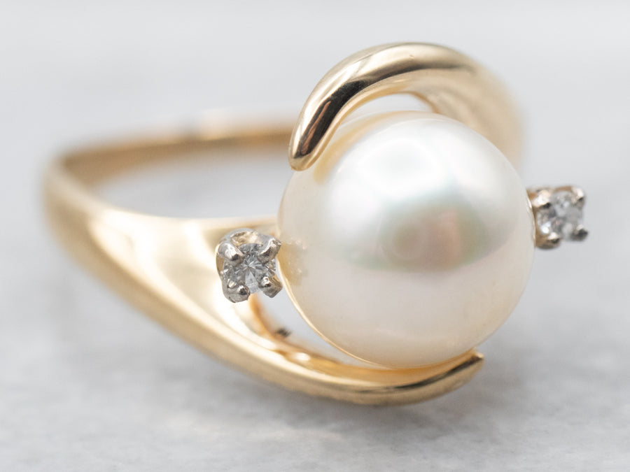 Classic Pearl and Diamond Bypass Ring