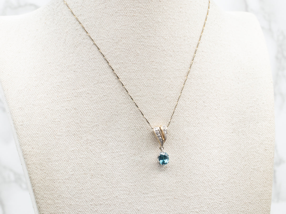 Two Tone Blue Zircon Pendant with Diamond Accents