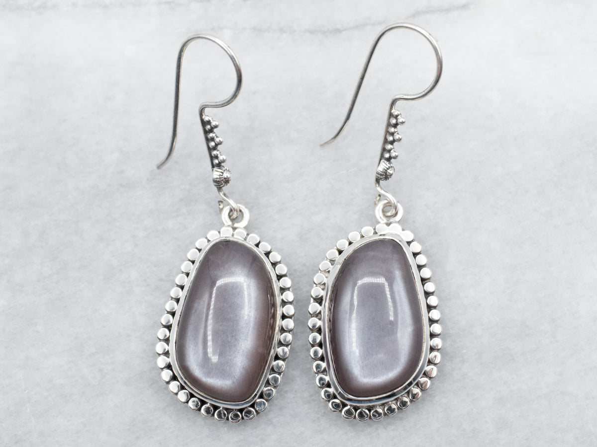 Sterling Silver Moonstone Drop Earrings with Beaded Edge