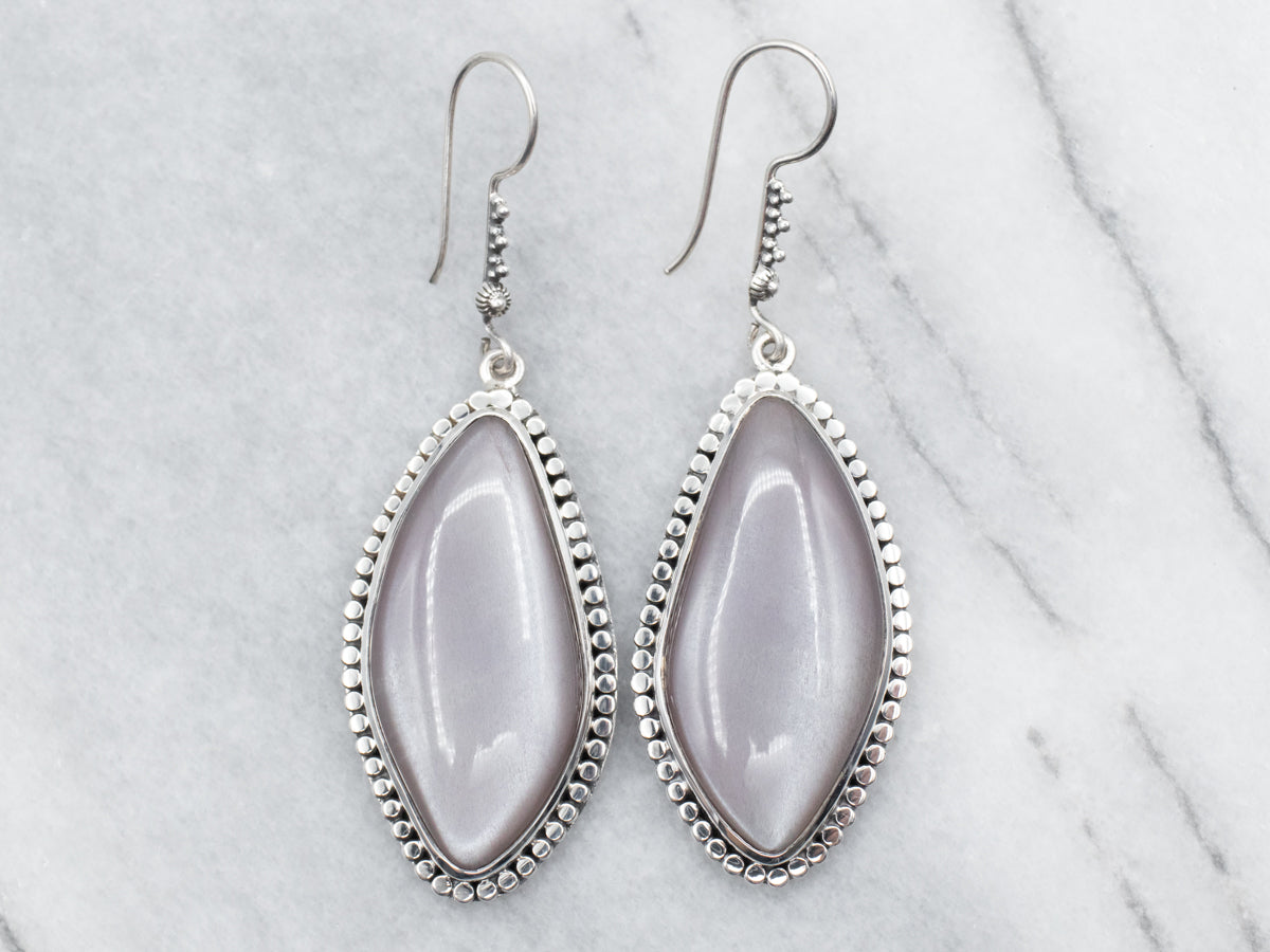 Sterling Silver Moonstone Drop Earrings with Beaded Edge