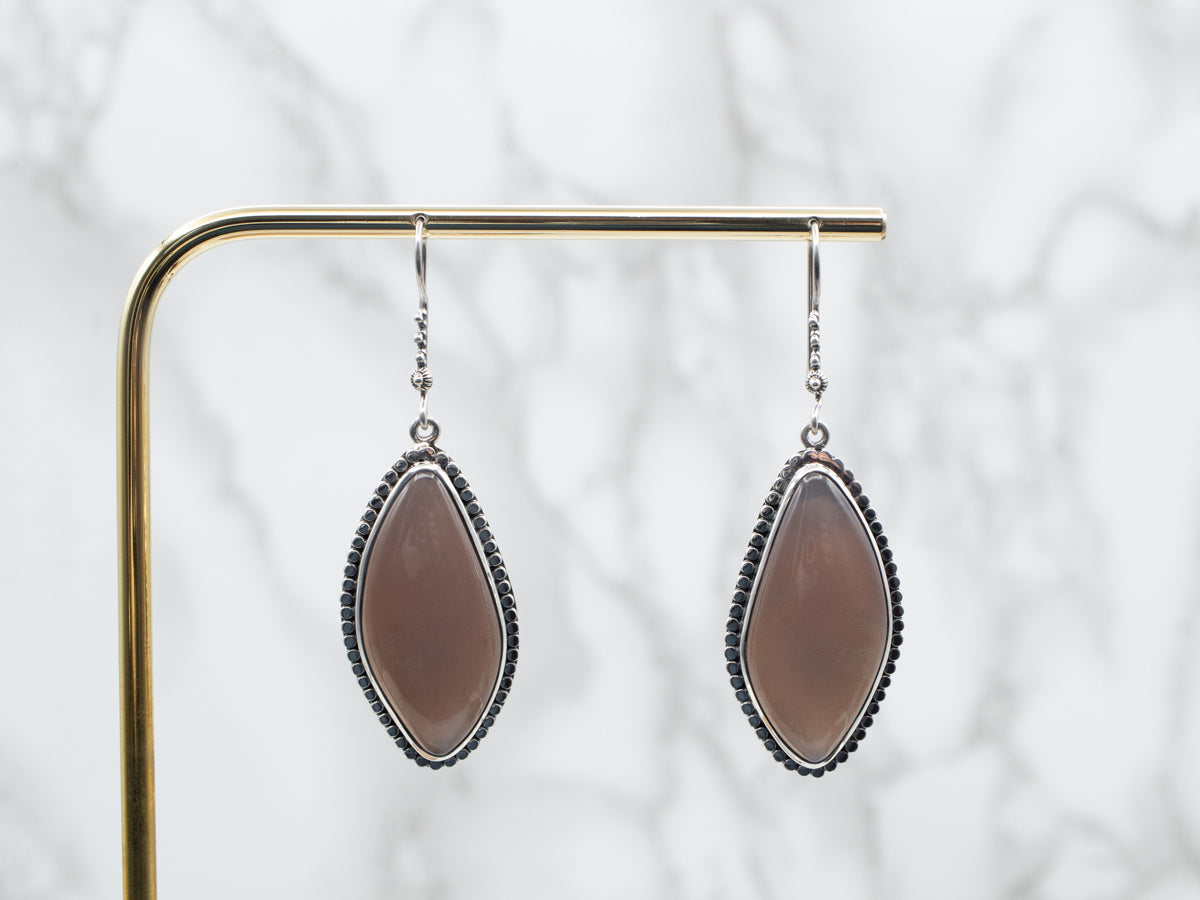 Sterling Silver Moonstone Drop Earrings with Beaded Edge