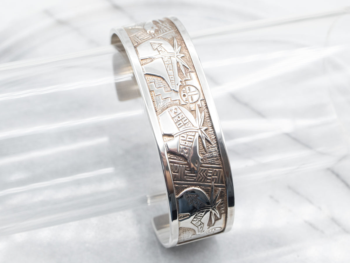 Sterling Silver Southwestern Cuff Bracelet Designed by Roderick and Marilyn Tenorio