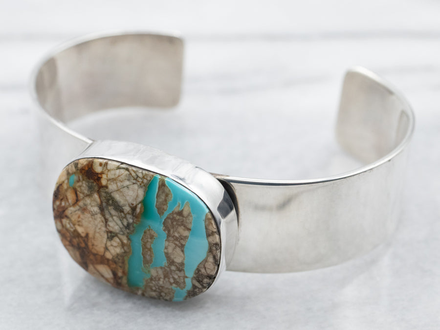 Sterling Silver Turquoise Native American Cuff Bracelet Designed by Juan Willie