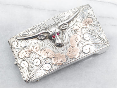 Sterling Silver Bull Belt Buckle with Ruby Eyes