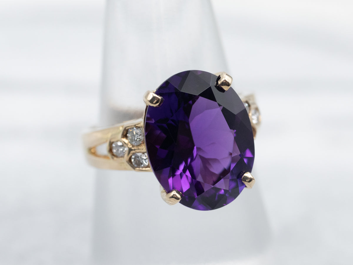 Vintage Amethyst Cocktail Ring with Diamond Accents
