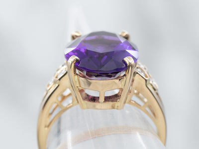 Vintage Amethyst Cocktail Ring with Diamond Accents