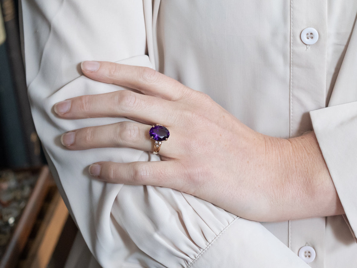 Vintage Amethyst Cocktail Ring with Diamond Accents