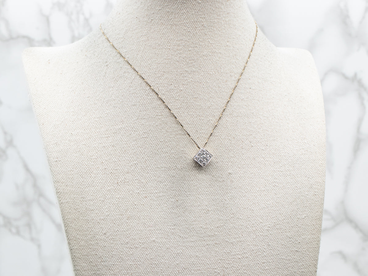 White Gold Diamond Square Slide Pendant