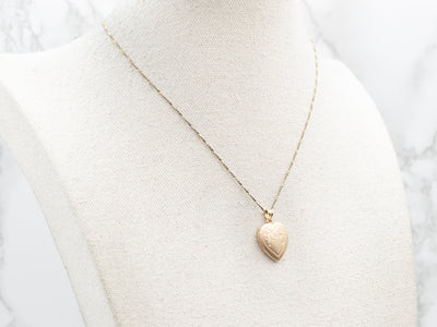 Yellow Gold Etched Heart Locket