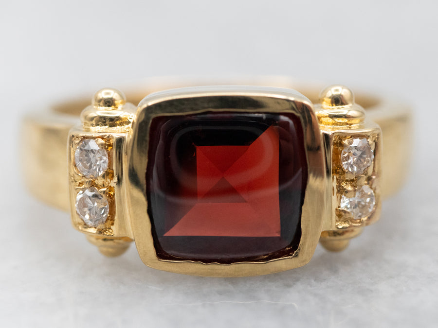 Yellow Gold Garnet Ring with Diamond Accents