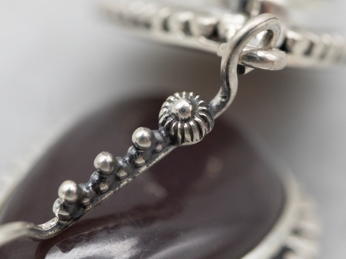 Sterling Silver Moonstone Drop Earrings with Beaded Edge