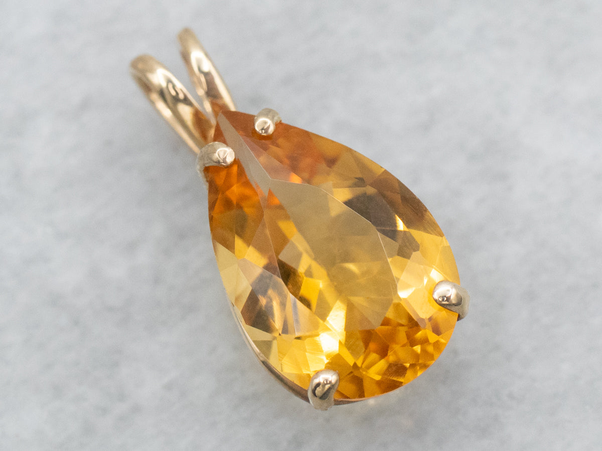 Pear Cut Citrine Solitaire Pendant