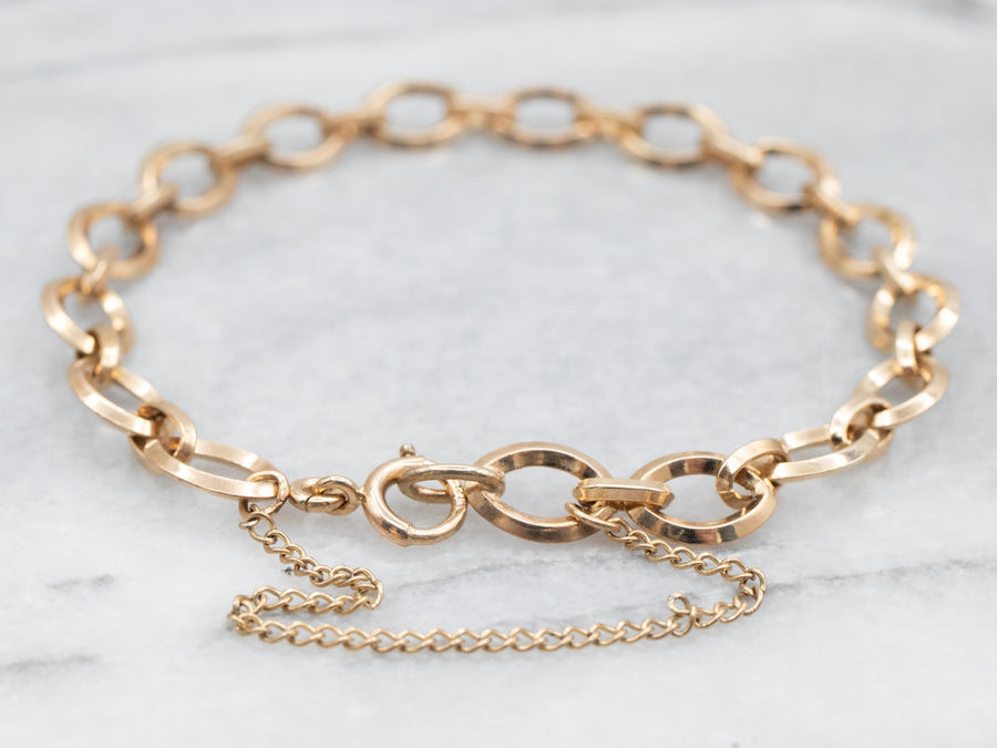 Vintage Gold Oval Link Bracelet with Safety Chain